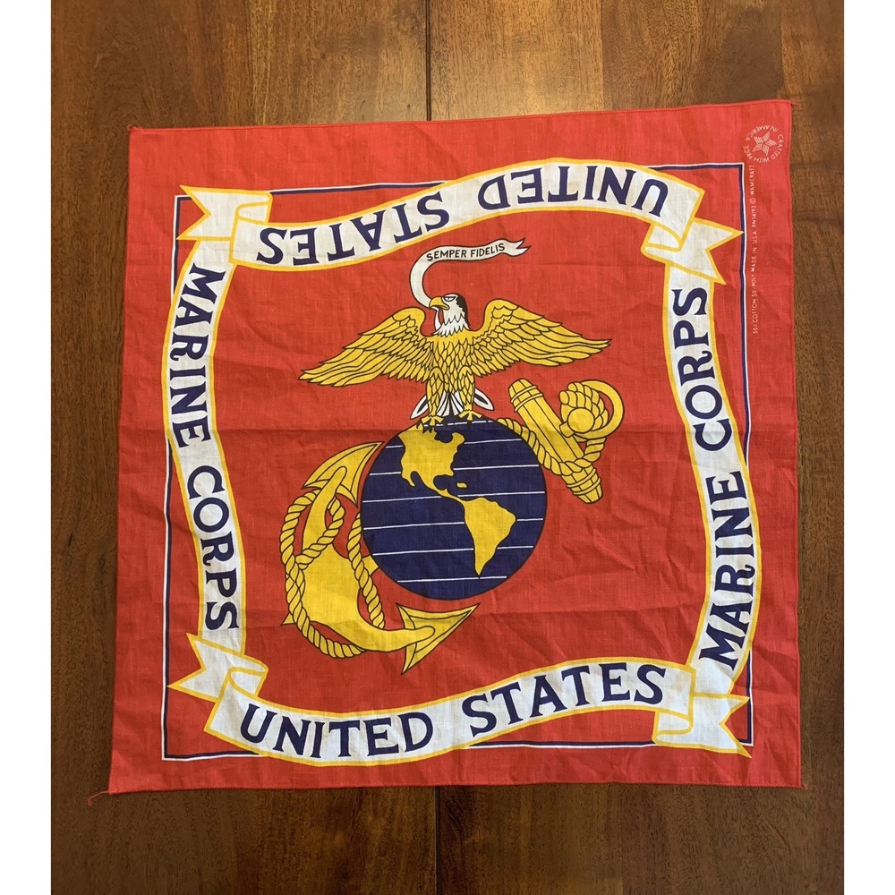 Vintage USMC EGA Bandana Scarf Wamcraft USA Made 1970s Military Semper Fidelis